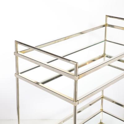 Mid Century Modern Two Tier Bar Cart in Antiqued Nickel Finish