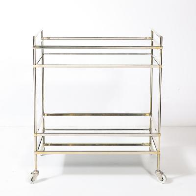 Mid Century Modern Two Tier Bar Cart in Antiqued Nickel Finish