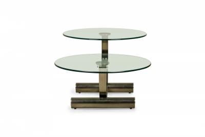 Mid Century Modern Two Tier Circular Glass Silver Metal Frame Coffee Table