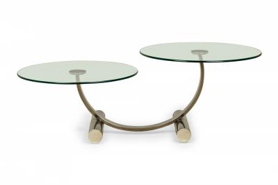 Mid Century Modern Two Tier Circular Glass Silver Metal Frame Coffee Table