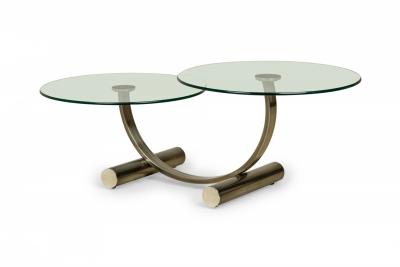 Mid Century Modern Two Tier Circular Glass Silver Metal Frame Coffee Table