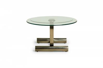 Mid Century Modern Two Tier Circular Glass Silver Metal Frame Coffee Table