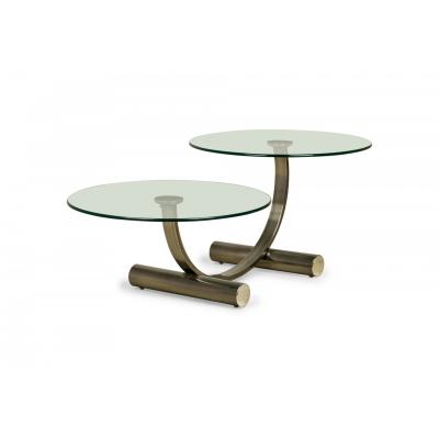Mid Century Modern Two Tier Circular Glass Silver Metal Frame Coffee Table
