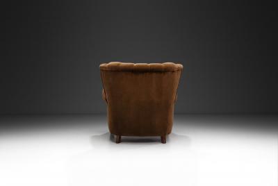 Mid Century Modern Upholstered Lounge Chair with Rolled Arms Denmark 1940s
