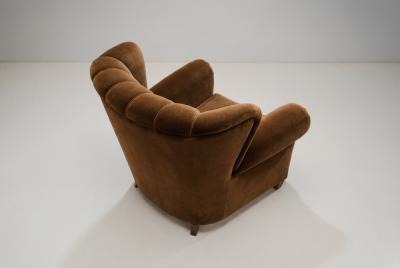 Mid Century Modern Upholstered Lounge Chair with Rolled Arms Denmark 1940s