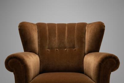Mid Century Modern Upholstered Lounge Chair with Rolled Arms Denmark 1940s