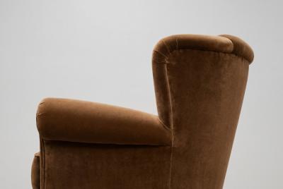 Mid Century Modern Upholstered Lounge Chair with Rolled Arms Denmark 1940s