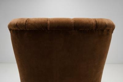 Mid Century Modern Upholstered Lounge Chair with Rolled Arms Denmark 1940s