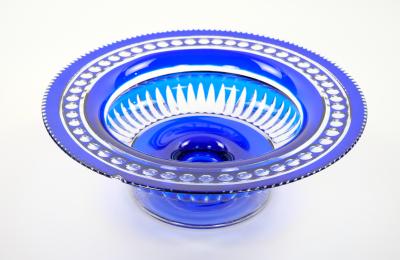 Mid Century Modern Val Saint Lambert Cobalt Blue Diamond Cut Crystal Centerpiece