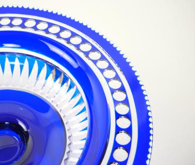 Mid Century Modern Val Saint Lambert Cobalt Blue Diamond Cut Crystal Centerpiece