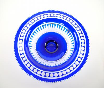 Mid Century Modern Val Saint Lambert Cobalt Blue Diamond Cut Crystal Centerpiece