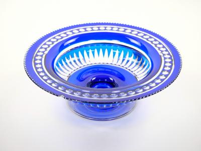 Mid Century Modern Val Saint Lambert Cobalt Blue Diamond Cut Crystal Centerpiece