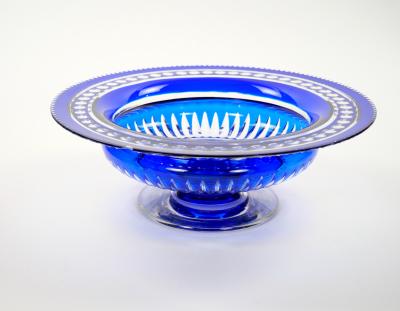 Mid Century Modern Val Saint Lambert Cobalt Blue Diamond Cut Crystal Centerpiece