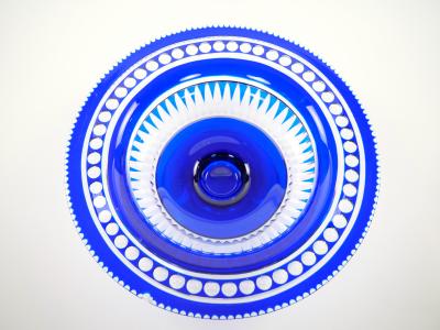 Mid Century Modern Val Saint Lambert Cobalt Blue Diamond Cut Crystal Centerpiece