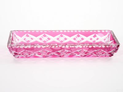 Mid Century Modern Val Saint Lambert Pink Crystal Cut and Etched Vanity Tray