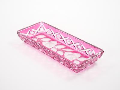 Mid Century Modern Val Saint Lambert Pink Crystal Cut and Etched Vanity Tray