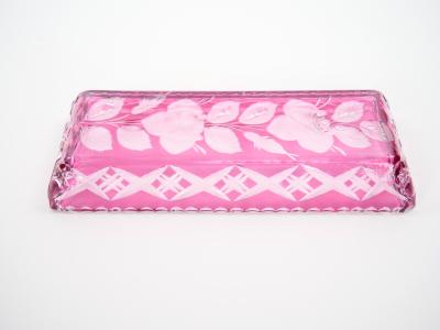 Mid Century Modern Val Saint Lambert Pink Crystal Cut and Etched Vanity Tray