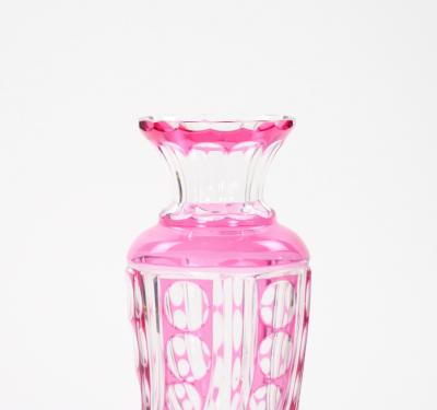 Mid Century Modern Val Saint Lambert Pink Glass Vases Cut Etched Decorated
