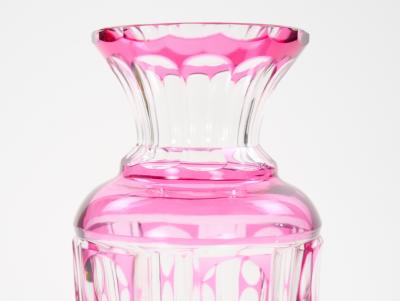 Mid Century Modern Val Saint Lambert Pink Glass Vases Cut Etched Decorated