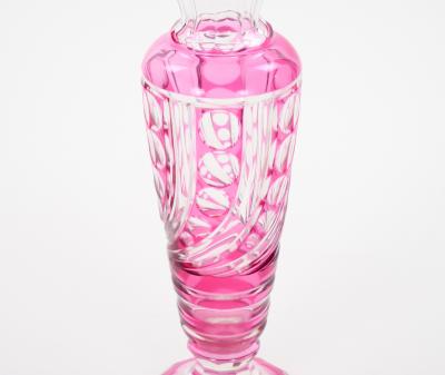 Mid Century Modern Val Saint Lambert Pink Glass Vases Cut Etched Decorated