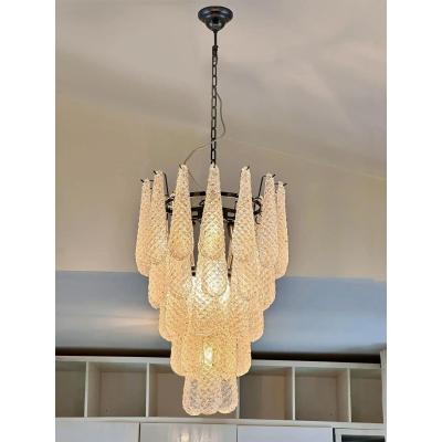Mid Century Modern Venetian Murano Glass Conchiglie Chandelier in Black Nickel