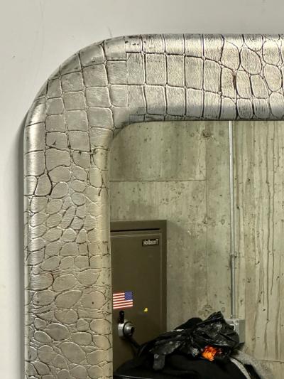 Mid Century Modern Wall Mirror Embossed Crocodile Leather Baughman for Coggin