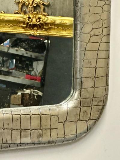 Mid Century Modern Wall Mirror Embossed Crocodile Leather Baughman for Coggin