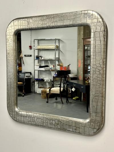 Mid Century Modern Wall Mirror Embossed Crocodile Leather Baughman for Coggin