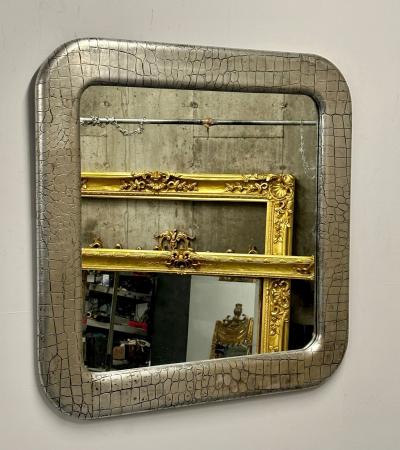 Mid Century Modern Wall Mirror Embossed Crocodile Leather Baughman for Coggin