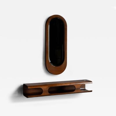 Mid Century Modern Wall Shelf Mirror Set Italy 1960s