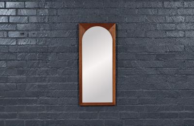 Mid Century Modern Walnut Beveled Frame Arch Mirror