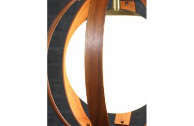 Mid Century Modern Walnut Brass Orb Pendant Chandelier