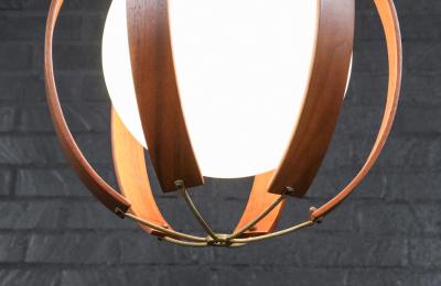 Mid Century Modern Walnut Brass Orb Pendant Chandelier