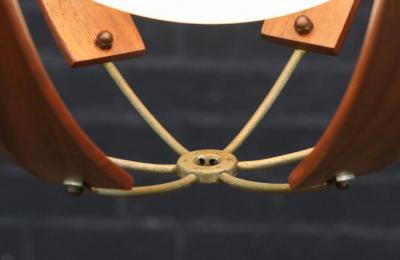 Mid Century Modern Walnut Brass Orb Pendant Chandelier