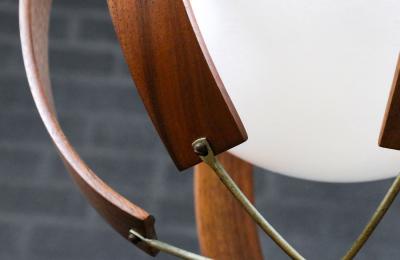 Mid Century Modern Walnut Brass Orb Pendant Chandelier