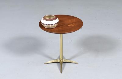 Mid Century Modern Walnut Brass Starburst Pedestal Side Table