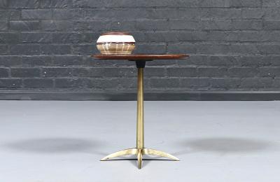 Mid Century Modern Walnut Brass Starburst Pedestal Side Table