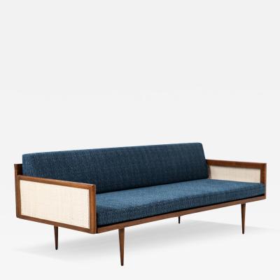 Mid Century Modern Walnut Cane Daybed Sofa