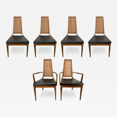 Mid Century Modern Walnut Cane Dining Chair by American of Martinsville 6 pcs