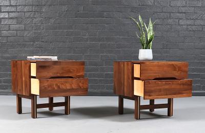 Mid Century Modern Walnut Night Stands w Metal Accents