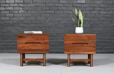 Mid Century Modern Walnut Night Stands w Metal Accents