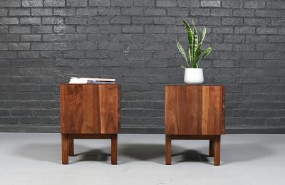 Mid Century Modern Walnut Night Stands w Metal Accents