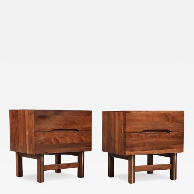 Mid Century Modern Walnut Night Stands w Metal Accents