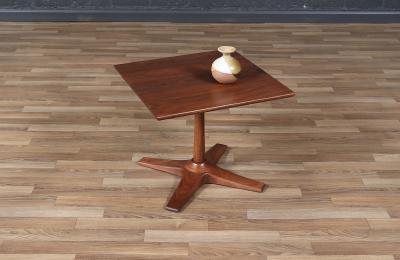 Mid Century Modern Walnut Pedestal Side Table w Star Base