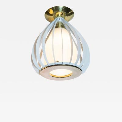 Mid Century Modern White Enamel Brass and Frosted Glass Lantern Chandelier