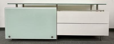 Mid Century Modern White Lacquered and Glass Console Dresser or Sideboard