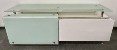 Mid Century Modern White Lacquered and Glass Console Dresser or Sideboard