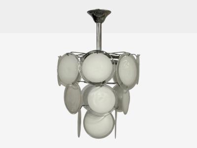 Mid Century Modern White Pendant Light Murano Glass Chrome 1960s