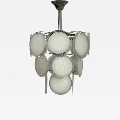 Mid Century Modern White Pendant Light Murano Glass Chrome 1960s