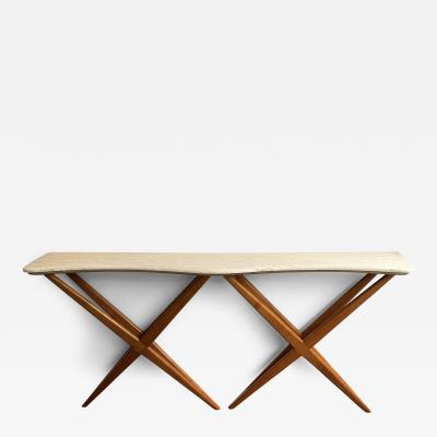 Mid Century Modern Wood and Marble Wave Console Table Italy